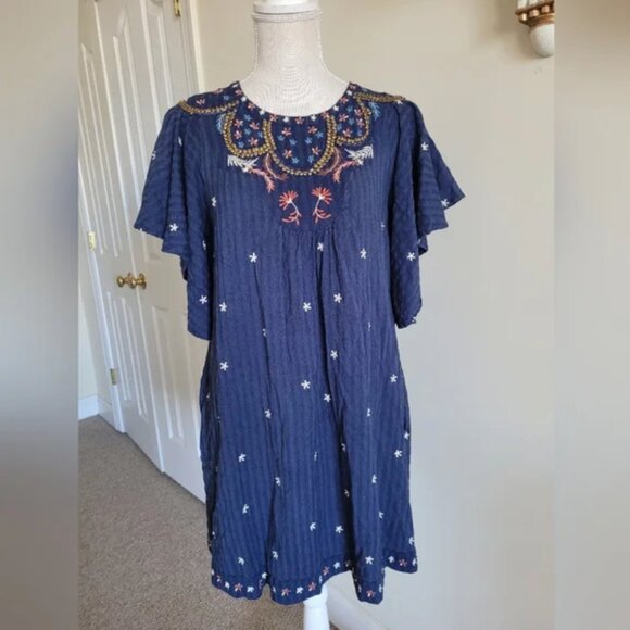 Anthropologie Embroidered Beaded Mini Dress Oversized size XS - Picture 4 of 9